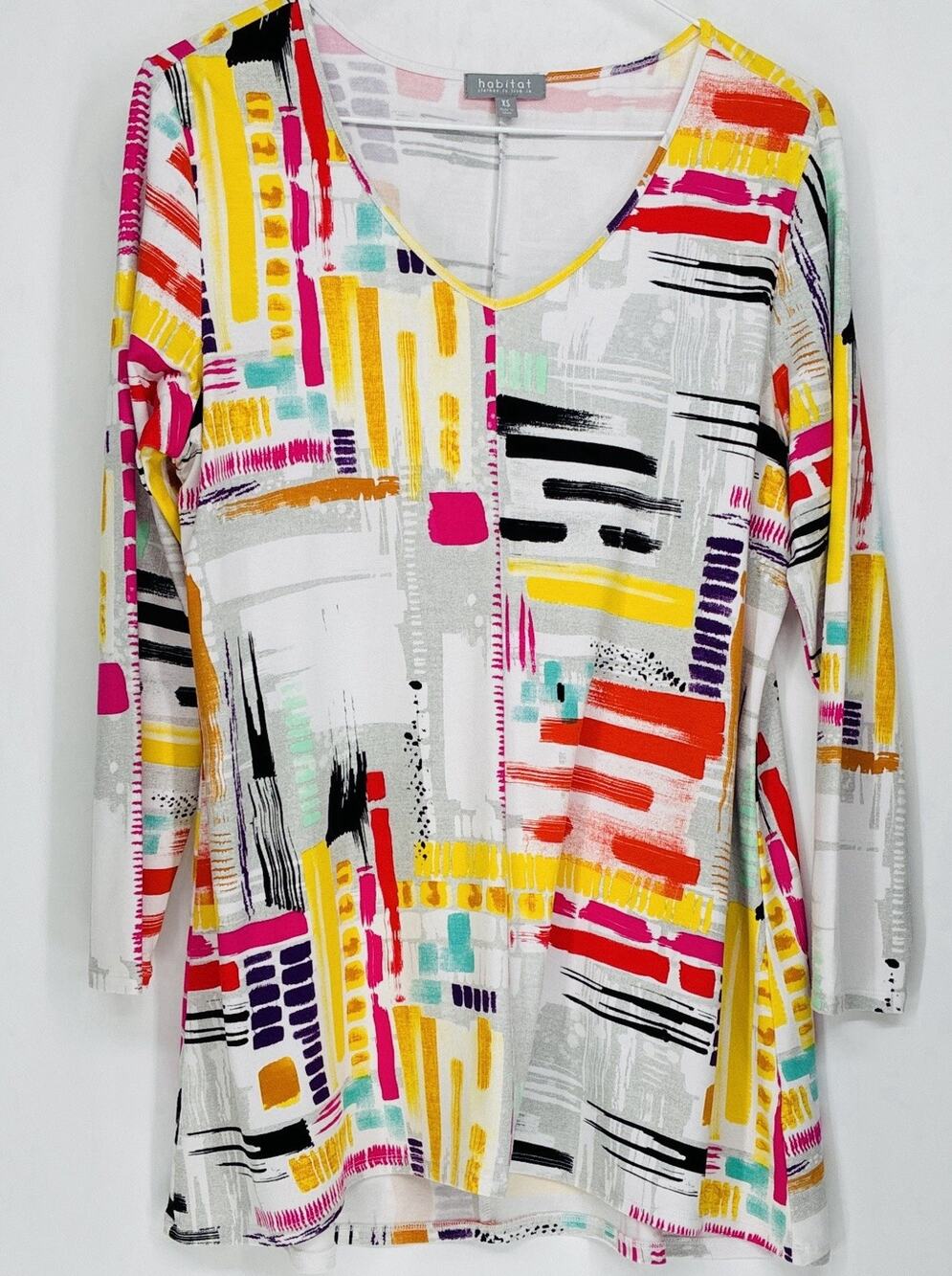Habitat Sz Medium White Yellow Orange Wearable Art Tropical Blouse Shirt Top